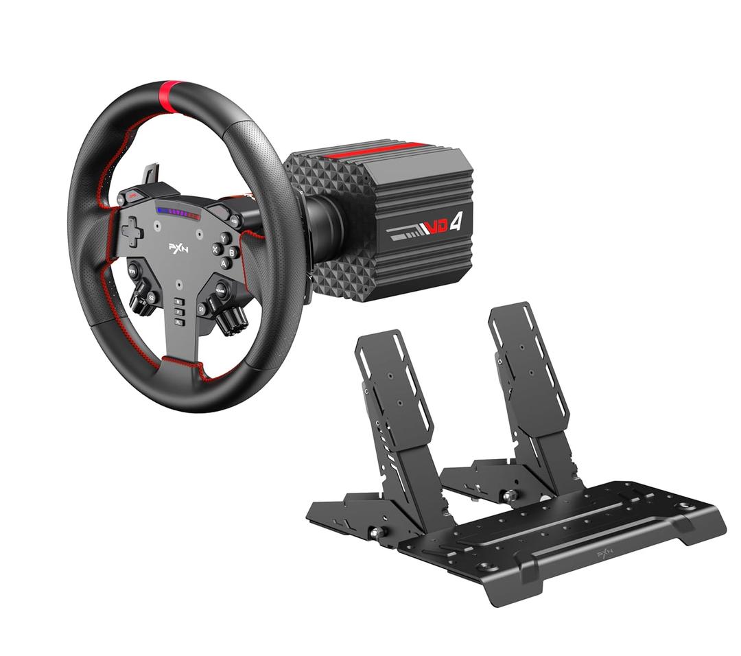 PXN VD4 Bundle F Gaming sim racing wheel Direct Drive Servo Motor Base 4NM Force Feedback 11" Racing Wheel & Hall 2-Pedal PC Steering Wheel set for PC Windows 7/8/10/11