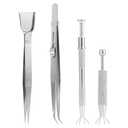 4pcs Cake Decorating Tools Set, Stainless Steel Sprinkle Pen 2 Long & Short Grabber & Tweezers with Shovel Head Professional Sprinkles Tools for Baking Cookies Cupcake Decoration