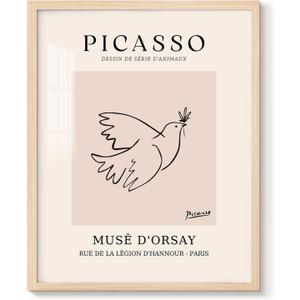 Pablo Picasso Wall Art Picasso Dove of Peace Poster Abstract Line Drawing Picture Pablo Minimalist Wall Decor Framed Birds Artwork Ready to Hang for Bedroom Bathroom Home Walls Decoration - 8x10 Inch
