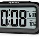 Peakeep Night Light Digital Alarm Clock Battery Operated with Indoor Temperature, Desk Small Clock (Black)