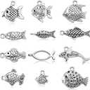 60 Pieces Fish Charms for Jewelry Making - Antiqued Silver Alloy Pendants in 12 Styles - Assorted Charms for DIY Craft Summer Bracelet Necklace Earring