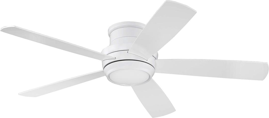 Craftmade Flush Mount Ceiling Fan with LED Light and Remote TMPH52W5 Tempo 52 Inch White, Hugger Fan
