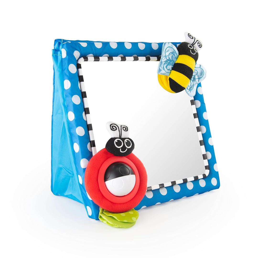 Sassy Tummy Time Floor Mirror, Developmental Baby Toy, Newborn Essential, Great Shower Gift, 0+ months (11.5"L x 11.5"W, Blue)