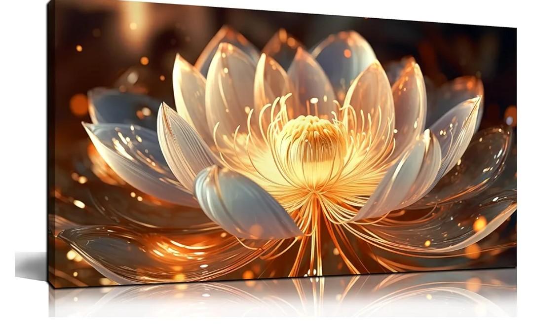 SIXTTART Lotus Flower Wall Art Bedroom Decor - Floral Pictures for Living Room Wall Decoration - Home Office Decor for Women Size 20" x 40", Gold SIXTTART Lotus Flower Wall Art Bedroom Decor - Floral Pictures for Living Room Wall Decoration - Home Office Decor for Women Size 20" x 40", Gold