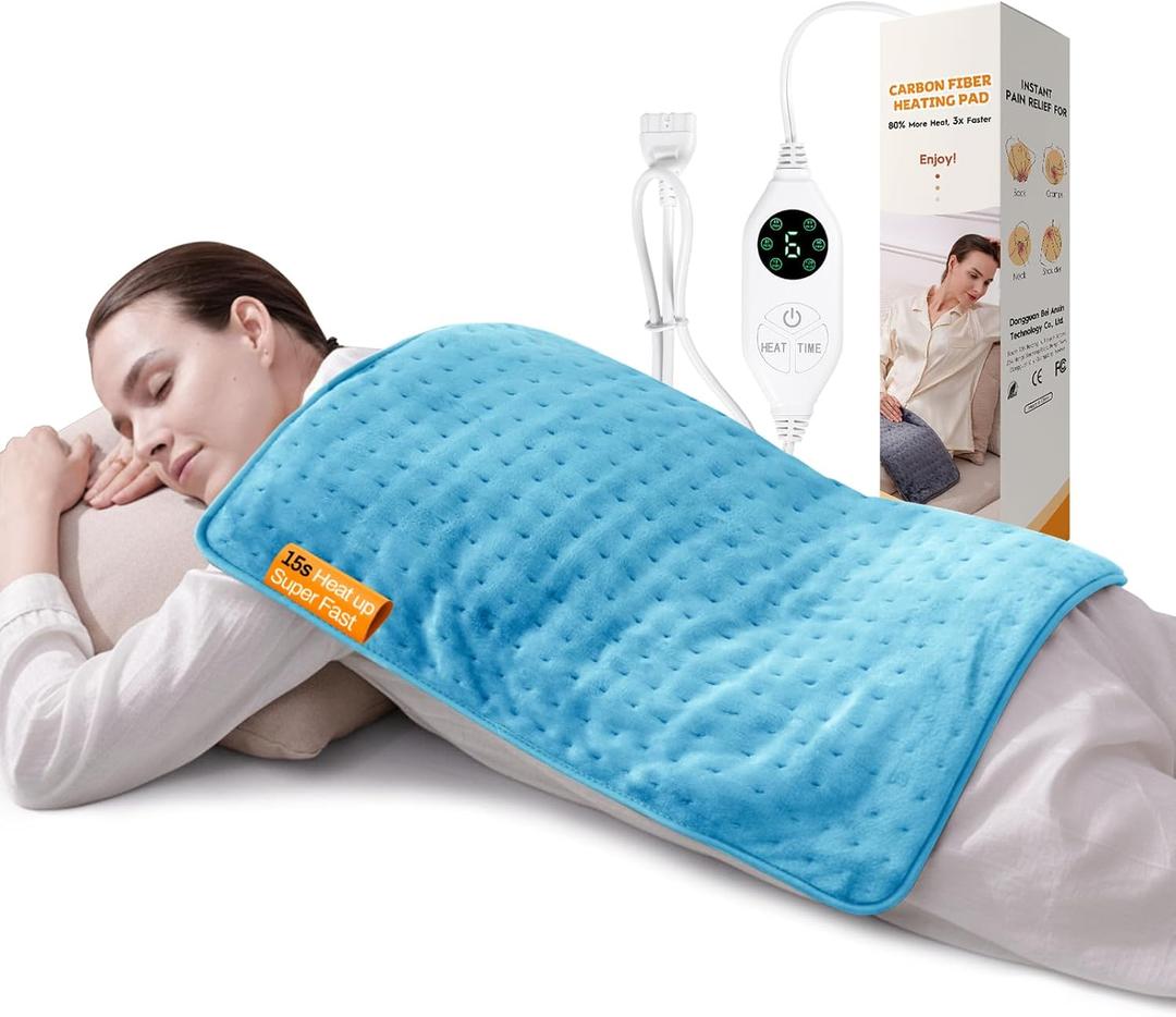 Super-Fast Heat Up Carbon Fiber Heating Pad: Back, Neck, Shoulder, Period Cramps Pain Relief, Muscle Relief, Deeper Relax, Moist/Dry Heat, Auto-Off, Machine Washable (Blue, 20" x 24") (Aurora Glow Blue)