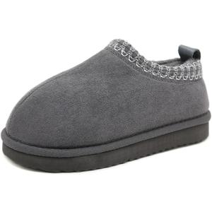 SMajong Kids Slippers Plush Warm Girls Fuzzy House Slippers Boys Platform Slipper Slip-on Shoes Winter Indoor Outdoor Grey 3 Big Kid（Sole Size 36