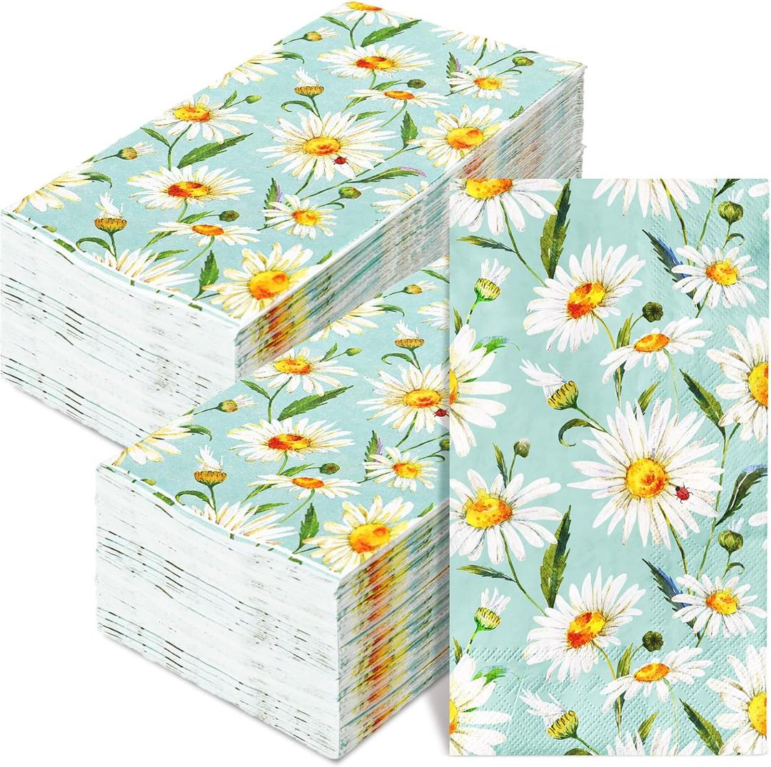 AnyDesign 80 Sheets Daisy Guest Napkins Watercolor Floral Paper Dinner Napkins Decorative Disposable Hand Napkins for Spring Party Tableware Supplies