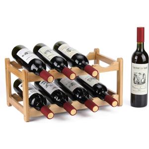Wine Rack 8 Bottle 2-Tier Eco-Friendly Bamboo Wine Storage Easy-Assembly Space-Saving for Wine Lovers,Kitchen Wine Organizer for Countertop,Pantry, Home,Room Decor,Bar