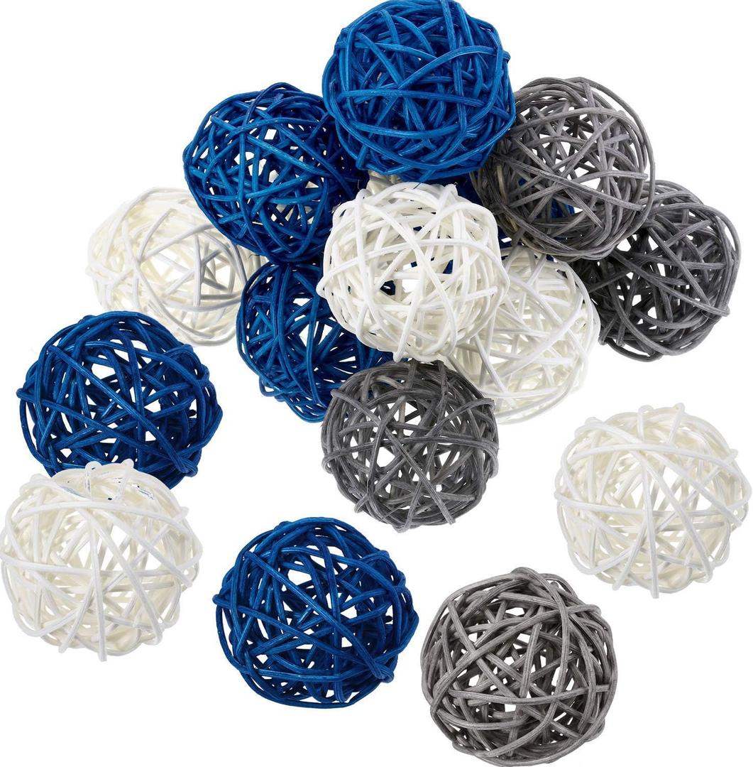 Yaomiao 15 Pieces Vase Filler Rattan Balls Decorative for Craft, Party, Wedding Table Decoration, Aromatherapy Accessories, 1.8 Inch (Blue Gray White)