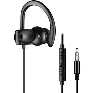 Single Earbud, One Ear Sport Earphone with Hook, Mono Headphone with Mic and in-line Control for Safe Driving, Biking, Running, Gaming and Working, for Right Ear Wearing Only, CGS09