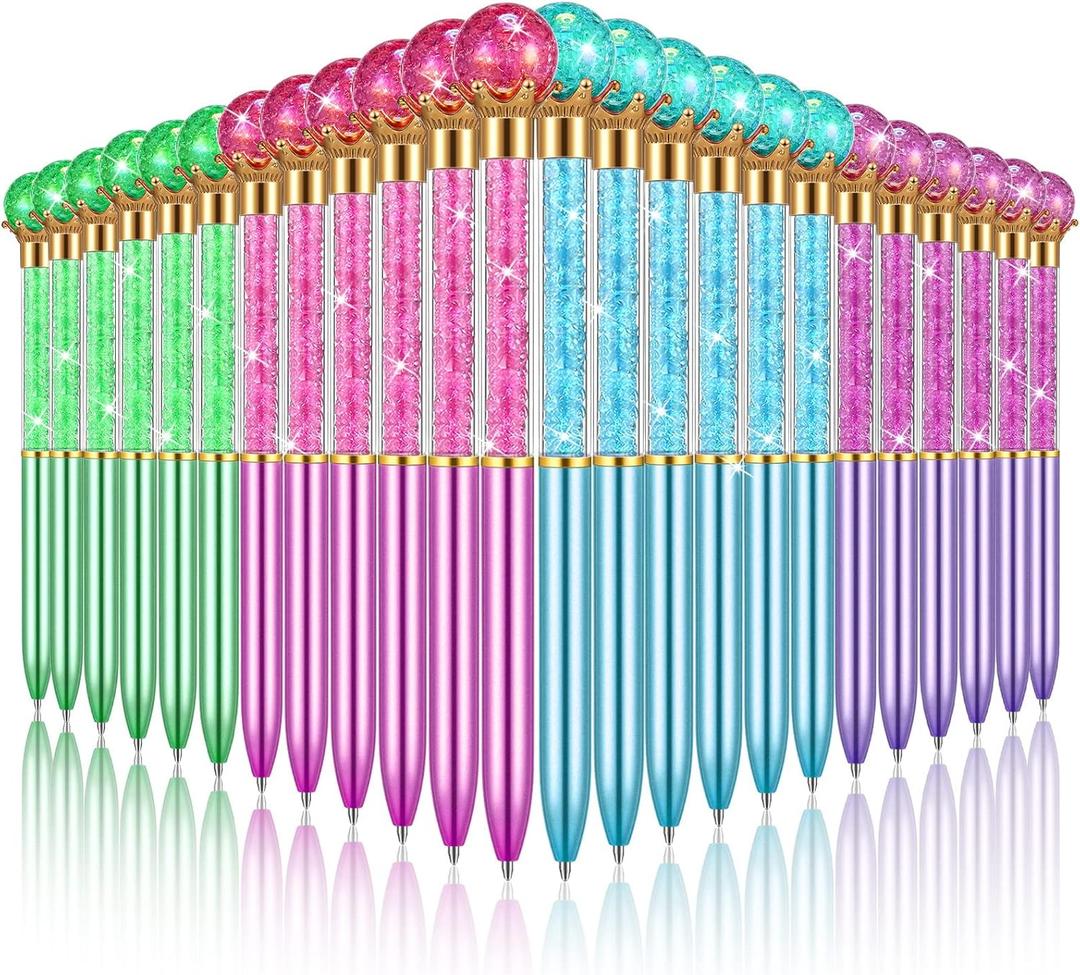 24 Pcs Big Crystal Diamond Pens Diamond Top Pens Bling Ballpoint Pen Black Ink Rhinestones Pen for Women School Office Supplies Christmas Wedding Birthday Present, 4 Colors(Novel Style)