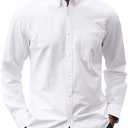 J.VER Men's Oxford Shirt Solid Casual Button Down Collar Shirts Long Sleeve Dress Shirts with Pocket, White, Medium