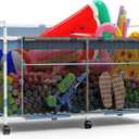 245 Gallon Extra Large Pool Storage Bin, Mesh Pool Float Storage with Durable Frame & 6 Wheels, Heavy Duty Outdoor Pool Organizer for Swimming Equipments, Toys, Noodles, Balls, Floats (Single Decker)