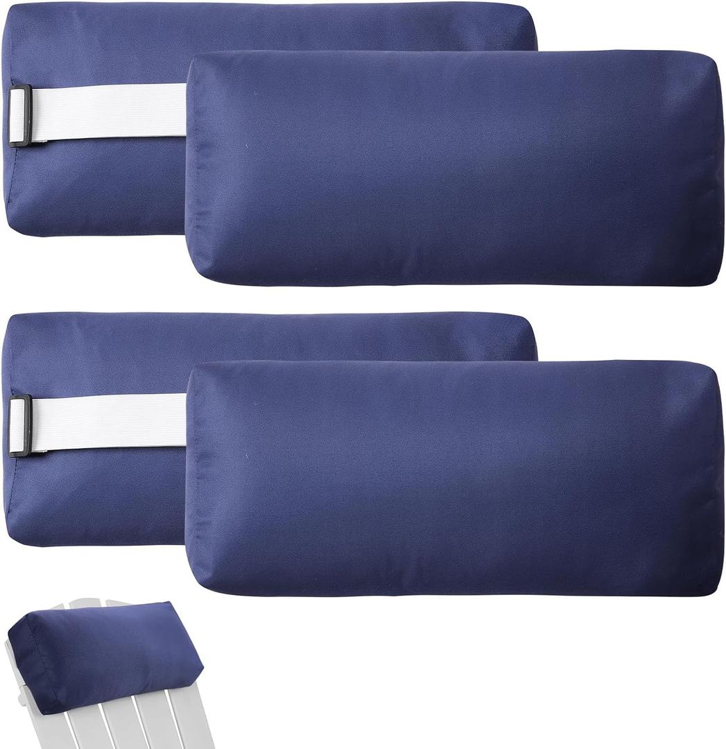 Chaise Lounge Head Pillow, 4 Pack Outdoor Lounge Chair Pillows with Adjustable Strap Water Resistant Head Pillow Headrest Pillows for Patio Backyard Beach Pool Garden Recliner(Navy Blue)