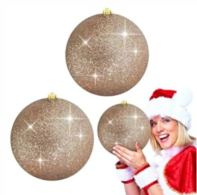 2Pack 8" Large Christmas Balls Christmas Tree Decoration Ornaments Glitter Christmas Hanging Balls for Christmas Tree Party Wedding Indoor Outdoor Holiday Decoration(Champagne Gold, 8inch-2pcs) 