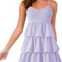 Womens Sexy V Neck Summer Dress Adjustable Spaghetti Strap Sleeveless Flowy Mini Short Dresses (Large, Light Purple)