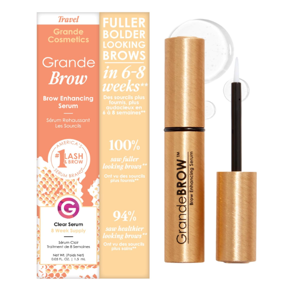 Grande Cosmetics GrandeBROW Brow Enhancing Serum for Fuller, Bolder, Looking Eyebrows  Brow Serum With Vitamins, Peptides, Antioxidants, Amino Acids, Cruelty Free  8 Week Supply (1.5 mL)