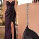 VFSHOW Womens Sexy Formal Ruched Fitted High Slit Bodycon Maxi Dress Spaghetti Strap Sweetheart Cocktail Prom Evening Gown (Purple, M)