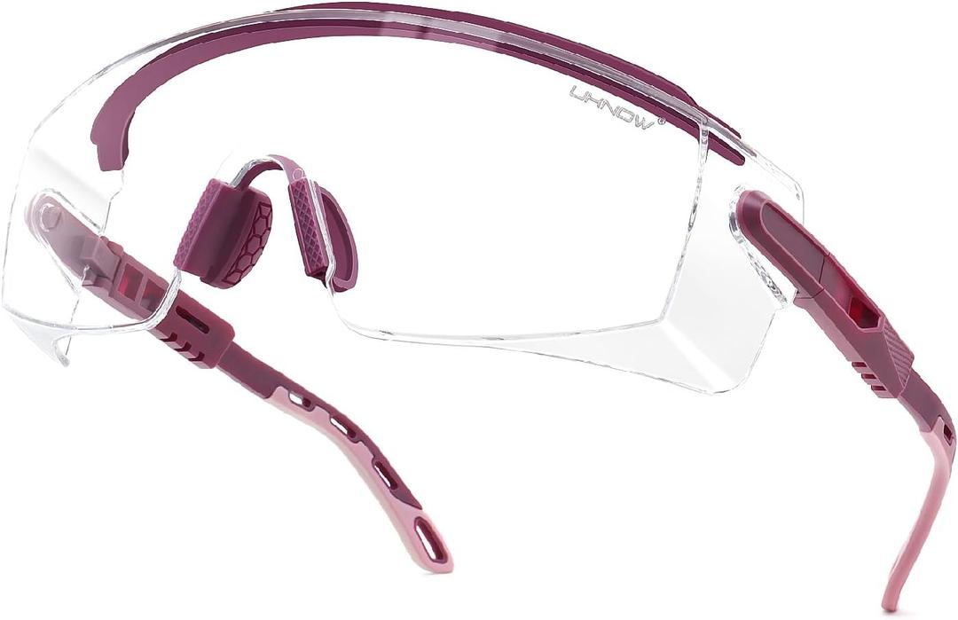 UKNOW Safety Glasses Over Eyeglasses, Anti Fog Safety Goggles ANSI Z87.1, Adjustable Protective Eyewear (Burgundy)