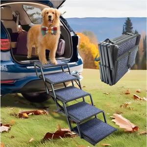 Dog Ramp for Car Truck and SUV Dog Stairs for Large Dogs Folding Pet Stairs with Non-Slip Rug Surface Supports Up to 250 lbs (5 Steps) Dog Ramp for Car Truck and SUV Dog Stairs for Large Dogs Folding Pet Stairs with Non-Slip Rug Surface Supports Up to 250 lbs (5 Steps)