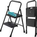 Smug Step Ladder, 2 Step Stool Foldable with Anti-Slip Pedal & Comfortable Handrail, 800lbs Capacity Sturdy Steel Ladder, Protable Heavy Duty Step Stool for Kitchen, Garage & Outdoor Use, Black
