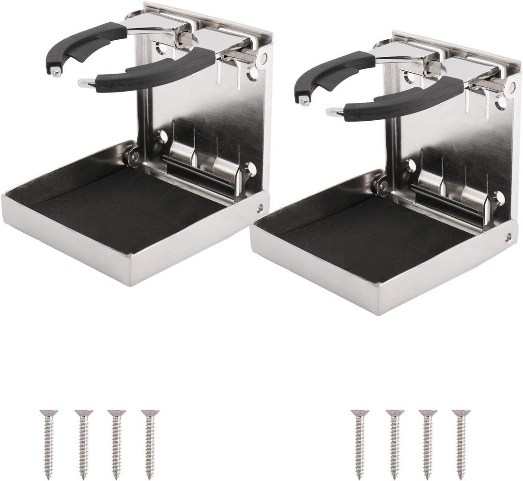 DasMarine 2 PCS Stainless Steel Adjustable Folding Down Drink Holder Cup Holder for Marine/Boat/Caravan/Car (2 PCS)