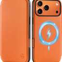 SHIELDON Slim Case Wallet for iPhone 17 Pro Max 6.9-inch 2025 | Genuine Leather, Wireless Charging, Folio Magnetic Closure, RFID Blocking Credit Card Holder, Shockproof Phone Cover - Orange