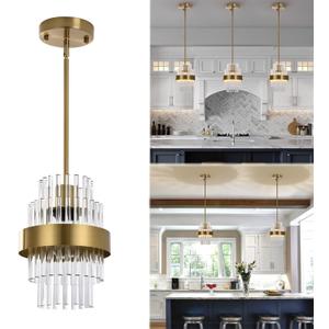 Pendant Light Fixtures, 7inch Modern Glass Pendant Lighting, Brass Color Kitchen Island Pendant Lights, Height Adjustable Pendant Lighting (Brass Color, 1 Pack)