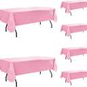 Vinyl Tablecloth with Flannel Backing-6 Pack Pink 60x84 Inch Waterproof PEVA Table Cloth Outdoor Plastic Table Sheets-Wipeable Spillproof Oilcloth Covers for Picnic Party Camping Dining