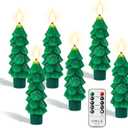 yunsheng 6Pcs Christmas Tree Candles with Remote Timer, Green Real Wax Flameless Taper Candles Flickering, 5 Inches Battery Operated LED Window Candle for Home Holiday Decor