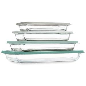 COOK WITH COLOR 8-Piece Deep Glass Baking Dish Set with Plastic Lids – Casserole and Food Storage Containers for Lasagna, Leftovers – Freezer-to-Oven, Microwave & Dishwasher Safe, Sage