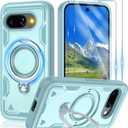 Gritup fro Google Pixel 9A Case | Military-Grade Magnetic Protective Cover Compatible with Mag-Safe, 2-Pack HD Screen Protectors, Rotating Kickstand & Anti-Fingerprint Design, Baby Blue (Pixel 9A-6.1 IN)