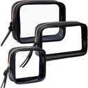 3Pcs Travel Clear Makeup Bag Set for Women, Transparent Toiletry Bag with Zipper Portable Makeup Pouch Organizer Waterproof Small Cosmetic Bag Compact Car Bag Organizer Car Accessories (Black Set)