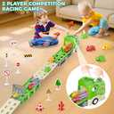 Dinosaur Truck Toys for 2 3 4 5 6 7 Year Boy Toddler, Foldable Track & 2 Player Race Mode, Light & Sound Transport Carrier W/ 6 Dino Car & 12 Accessories, Birthday Gift Idea for Kids Girls