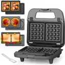 Bakers Friend 3 in 1 Mini Waffle Maker with Removable Plates, Dual Waffle & Pancake and Grill Plates, Breakfast Sandwich Maker Press, Dishwasher Safe, Non-stick Coating, Graphite