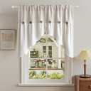 Gxi Beige Linen Curtain Swag for Living Room Button Kitchen Curtain Farmhouse Valance Privacy Rod Pocket Boho Window Tiers for Small Windows Bathroom Bedroom 1 Panel, W52 x L35 inch