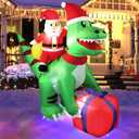 5 Ft Christmas Inflatable Dinosaur with Santa, LED Lights, Indoor Outdoor Holiday Yard Decor, Green T-Rex with Gift Box