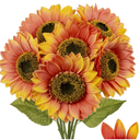 Briful 6 Packs Sunflowers Orange Artificial Flowers 7" Large Silk Sunflower Heads 26" Tall Artificial Flowers Fake Sunflowers for Centerpieces Home Office Wedding Decor Floral Arrangement