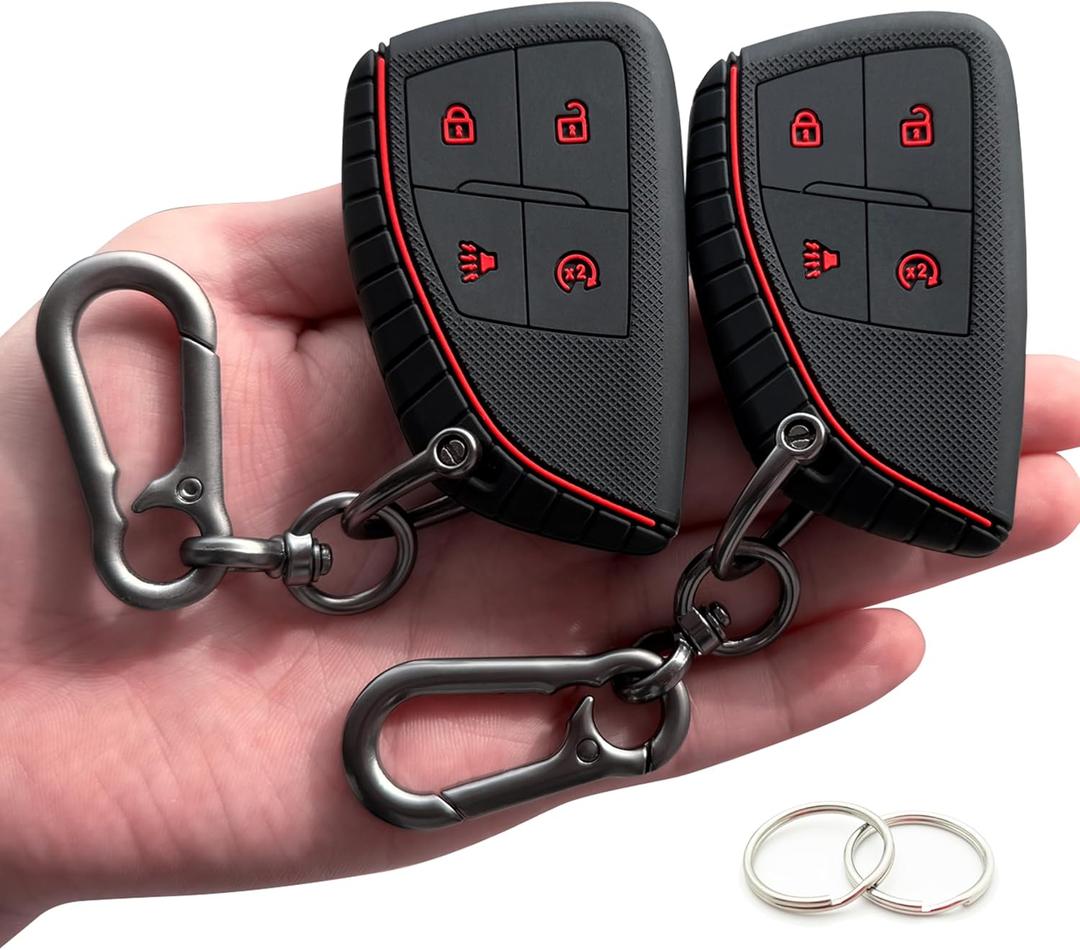 TANDRIVE 4-Button Key Fob Cover for 2023-2025 2026 Chevy Colorado Equinox Silverado GMC Canyon Sierra 2025 Honda Prologue, Silicone, 2-Pack, Red Button, Black