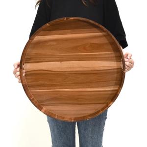 20 Inch Extra Large Round Serving Tray HeavyDuty Acacia Wood Tray for Oversized Ottoman Coffee Table and Counter Giant Decorative Organizational Tray Extensive Kitchen Serveware