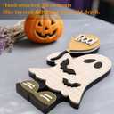 DAZONGE Halloween Decorations Indoor, 2 Pack Cute Wooden Halloween Ghost Witch Decor, Witchy Ghost with Broom & Boo Balloon Centerpieces for Party Mantel Shelf Tabletop (Orange&white)