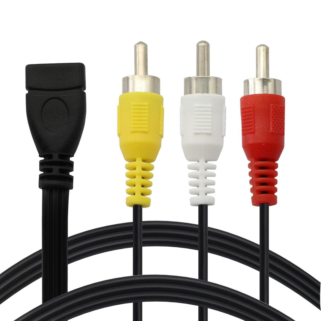 USB to RCA Cable,USB A 2.0 Female to 3 RCA Male Jack Splitter Audio Video AV Composite Adapter Cable for TV/PC -5FT (USB 2.0 Female to RCA Male)
