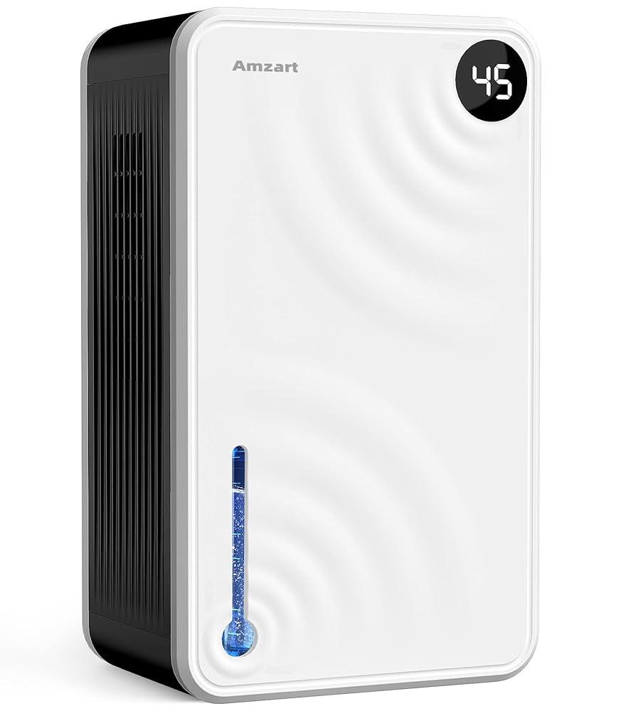 Dehumidifier, Dehumidifiers for Home (1000 sq.ft), 98 OZ Dehumidifier for Basement Bathroom Bedroom, Auto Shut Off Dehumidifiers, Timer Setting, Digital Display, Drain Hose, 7 Colors Light, White 