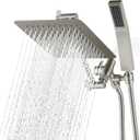 G-Promise All Metal 8 Inch Dual Square Shower Head with Handheld Spray Combo, Rain Shower Head, Adjustable Extension Arm, 3-Way Diverter, 71 Inch Extra Long Hose - A Bathroom Upgrade (Brushed Nickel)