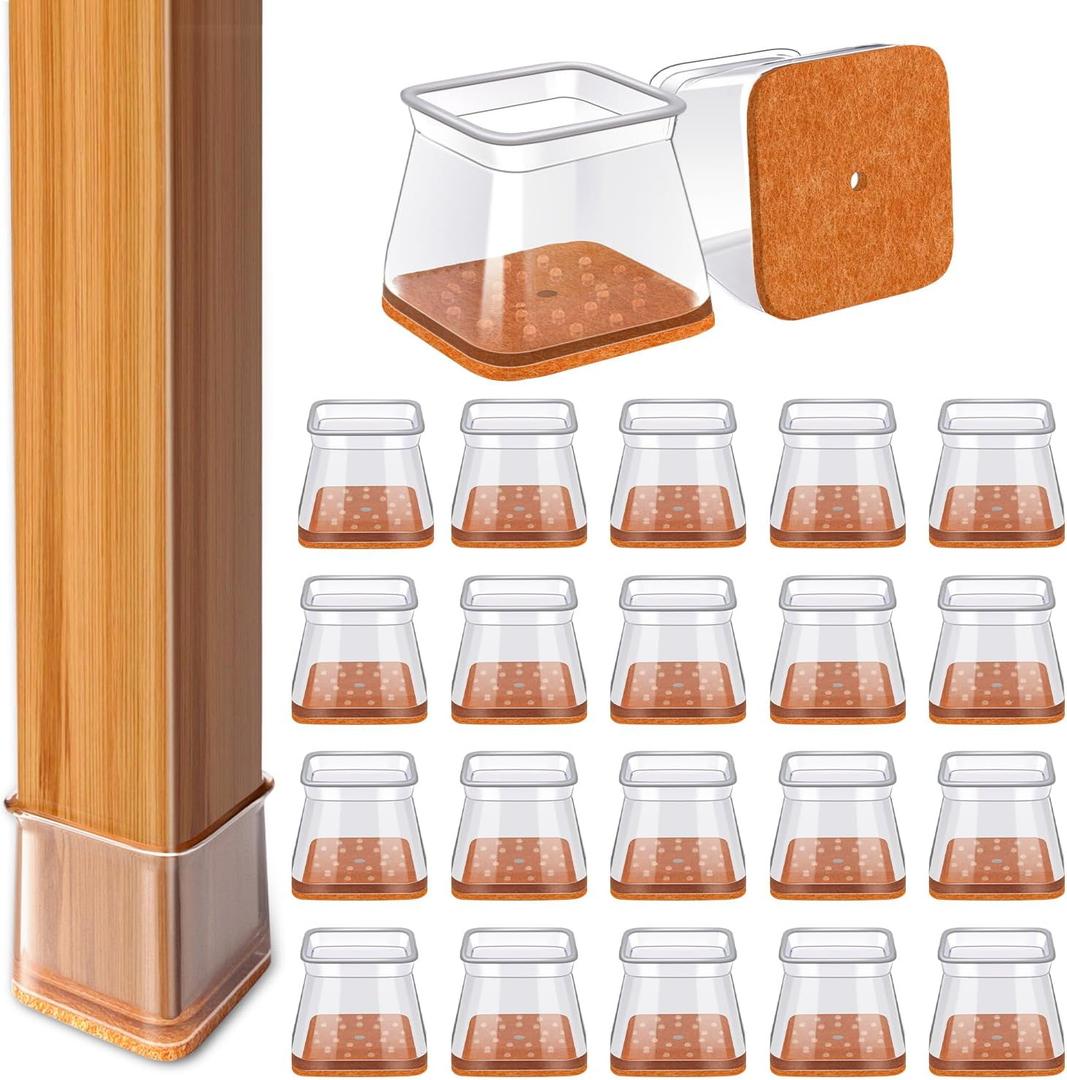 28Pcs Chair Leg Floor Protectors Square for Hardwood Floors Silicone Caps Felt Furniture Pads Covers Clear Chair Sliders, Protect The Floor from Scratches(Fit:1-1/16" ~ 1-5/8") (Large)