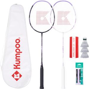 Badminton Set of 2 Rackets with Overgrips, 3 Shuttlecocks and Bag, 4U