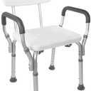 Vaunn Medical Deluxe Spa Shower Chair with Arms and Back, Bath Seat for Seniors, 350 lbs Max Weight, White With Light Gray Arms