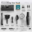 BARE BARREL Mixology Bartender Kit Bar Set | 16-Piece Cocktail Shaker Set | Martini Barware Mixing Tools for Home Bartending | Incl. 35 Recipe Cards | Gift Set (28oz Boston Shaker, Jet Black/Black)