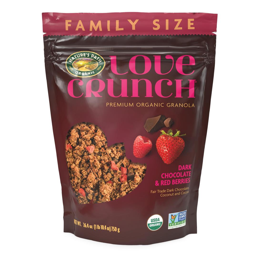 Love Crunch Organic Dark Chocolate & Red Berries Granola, 26.4 oz, Vegan, Non-GMO, Fair Trade, by Nature's Path (Case Of 6), BB 2026 SEP 26