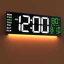 JALL 16" Large Digital Wall Mount Clock, Count Down Timer, Alarm, Big LED, RGB Color, DST, Temperature for Living Room Classroom Desk, Xmas, Birthday Gift for Senior Mom Dad (White Green, 16 inches)